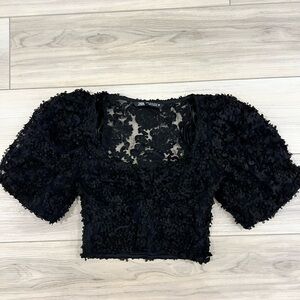 Zara Black Lace Puff Sleeve Top
